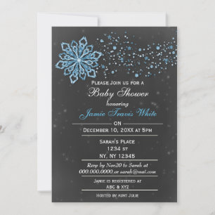 Chalkboard Winter Snow blue Baby shower Invitation Kaart