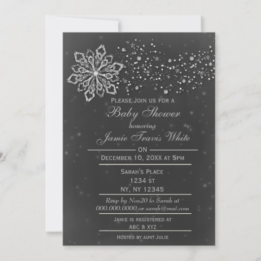 Chalkboard Winter unisex Baby shower Uitnodiging (Voorkant)