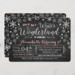 Chalkboard Winter Wonderland Birthday Invitation Kaart<br><div class="desc">kondig de Birthday Winter Wonderland van je kind aan met deze Chalkboard sneeuwvlokuitnodigingen in roze,  witte en zilveren glitter-effect. * De glitter is een stijleffect,  geen echt glitter wordt gebruikt bij het maken van dit ontwerp. Design zijn allemaal © Party Sparkle Design</div>