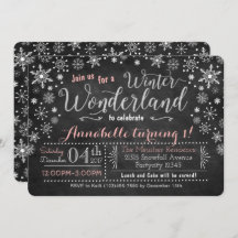 Chalkboard Winter Wonderland Verjaardag Uitnodigin