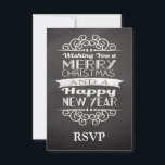 Chalkboard Wishing You Merry Christmas RSVP Kaartje<br><div class="desc">..en een gelukkig nieuw jaar! Nieuw modern  landontwerp,  donkergrijze achtergrond met witte letters en decoratieve elementen.</div>