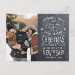Chalkboard Wishing You Very Merry Christmas Foto Briefkaart<br><div class="desc">Op Typografie gedreven fotovakantiekaarten met de woorden "Ik wens u en al uw familie een prettig kerstfeest en een geweldig nieuwjaar".</div>