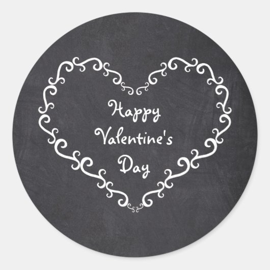 Chalkboard Wit Ornament Hart Valentijn Stickers (Voorkant)