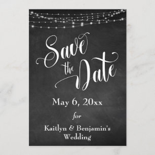 Chalkboard, witte lichten & Manuscript, sparen de  Save The Date
