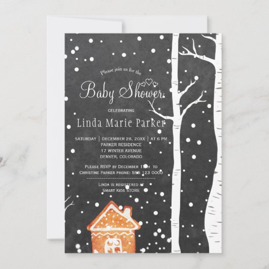 Chalkboard wonderland rustieke winter baby shower kaart (Voorkant)