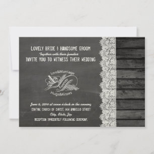 Chalkboard Wood Typography Dove Wedding Invitation Kaart