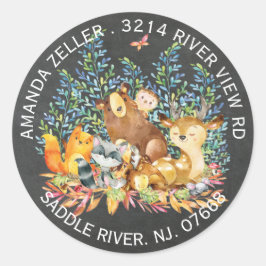 Chalkboard Woodland Baby shower adreslabel Ronde Sticker