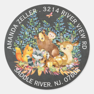 Chalkboard Woodland Baby shower adreslabel Ronde Sticker