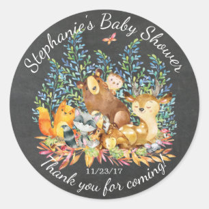 Chalkboard Woodland Baby shower Favor Sticker