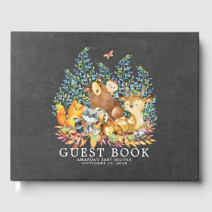 Chalkboard Woodland Baby shower gastenboek