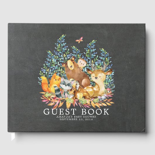 Chalkboard Woodland Baby shower gastenboek (Voorkant)
