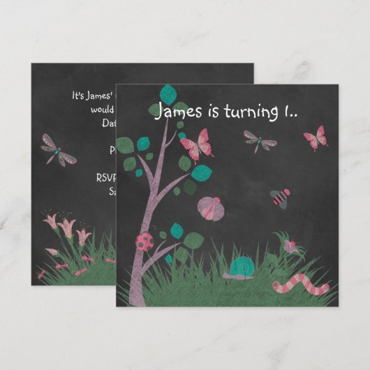 CHALKBOARD WOODLAND BUG BUTTERFLIES BIRTHDAY KAART (Voorkant / Achterkant)