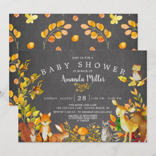 Chalkboard Woodland Forest Animals Baby shower Kaart