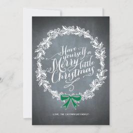 Chalkboard Wreath Green Ribbon Holiday Card Feestdagenkaart