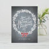 Chalkboard Wreath Red Ribbon Holiday Card Feestdagenkaart (Staand voorkant)