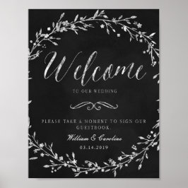 Chalkboard Wreath Wedding Guestbook Sign Poster