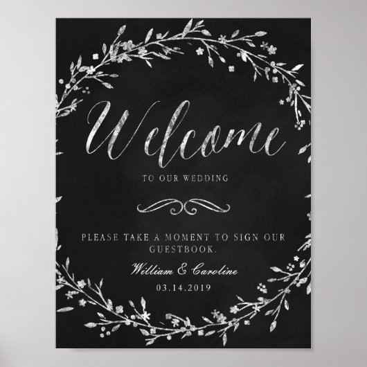 Chalkboard Wreath Wedding Guestbook Sign Poster (Voorkant)