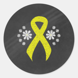 Chalkboard Yellow Awareness Ribbon Ronde Sticker