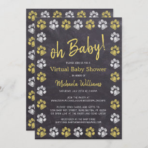 Chalkboard Yellow Paw Print Virtual Baby shower Kaart