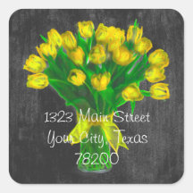Chalkboard Yellow Tulips Address Label