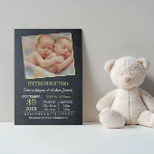 Chalkboard Yellow Twins Photo Birth Announounement Aankondiging