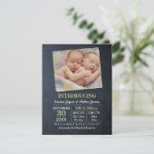 Chalkboard Yellow Twins Photo Birth Announounement Aankondiging (Staand voorkant)