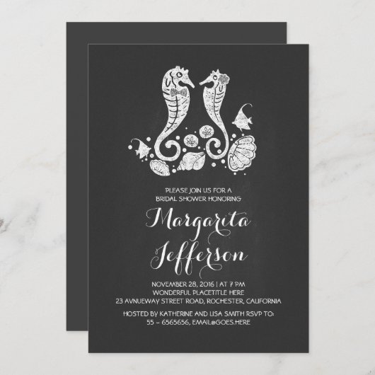 Chalkboard zeepaardjes strand vrijgezellenfeest no kaart (Voorkant / Achterkant)