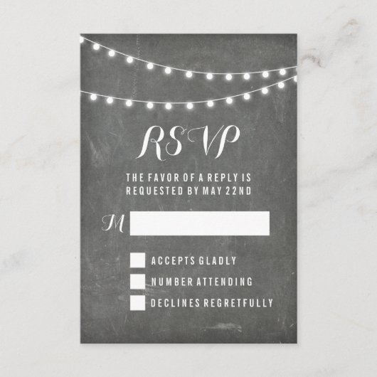 Chalkboard Zomer String Licht Bruiloft RSVP Kaartje (Voorkant)