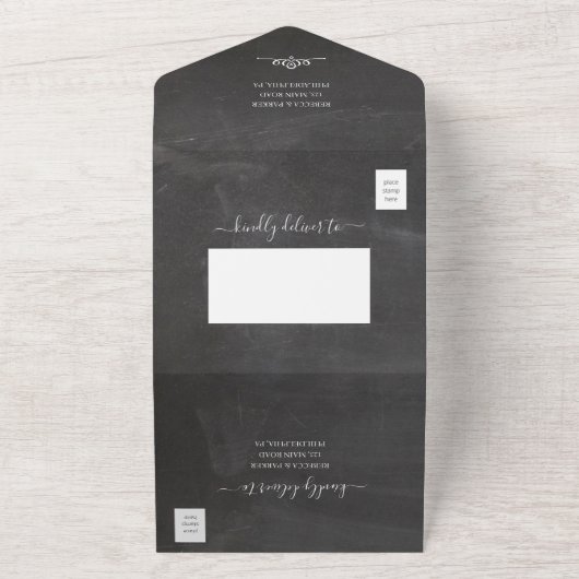 Chalkboard zonnebloemen all in one uitnodiging (Buitenkant)