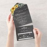 Chalkboard zonnebloemen all in one uitnodiging<br><div class="desc">De rustige koordlichten en de uitnodiging van het hout van de Wedding worden ontworpen met gemakkelijk om geperforeerd briefkaart af te breken RSVP. Schuif gewoon elke kaart in de aangegeven vorm en verzegel en verzend - geen envelop nodig voor verzending. Vind overeenkomende objecten in mijn winkel of neem contact met...</div>