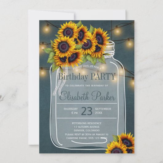 Chalkboard zonnebloemen metselaar jar verjaardagsf kaart (Voorkant)