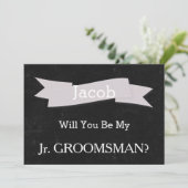 Chalkboard zult u onze JR Groomsman-uitnodiging zi Kaart (Staand voorkant)