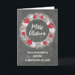 Chalkboard Zuster & Broer in Recht Vrolijk Kerstfe Kaart<br><div class="desc">Vrolijk kerstfeest voor zus en zwager kaart met rustiek land krijtbord patroon en besneeuwde krans met poinsettias.</div>