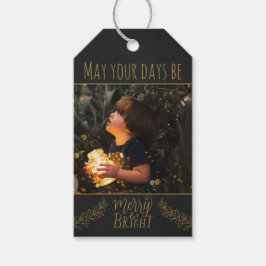 Chalkboard zwart en goud met afbeelding kerst cadeaulabel