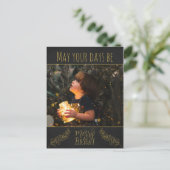 Chalkboard zwart en goud met afbeelding kerst feestdagenkaart (Staand voorkant)