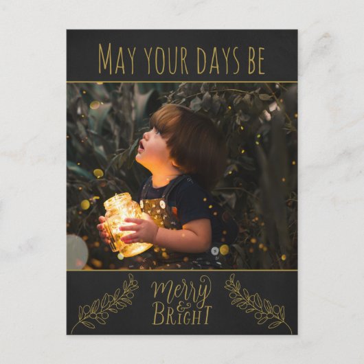 Chalkboard zwart en goud met afbeelding kerst feestdagenkaart (Voorkant)