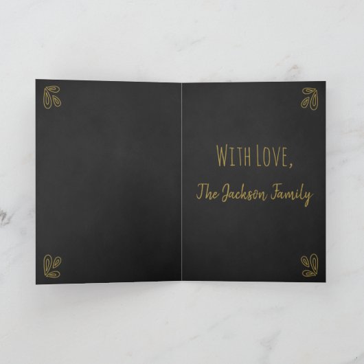 Chalkboard zwart en goud met afbeelding kerst kaart (Binnen)