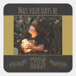 Chalkboard zwart en goud met afbeelding kerst vierkante sticker