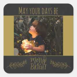 Chalkboard zwart en goud met afbeelding kerst vierkante sticker