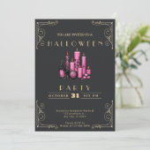 Chalkboard Zwart en Goud Roze Kaarsen Halloween Kaart (Staand voorkant)