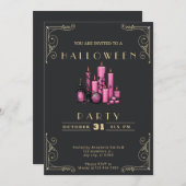 Chalkboard Zwart en Goud Roze Kaarsen Halloween Kaart (Voorkant / Achterkant)