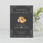 Chalkboard Zwart en Goud Rustieke Pompoen Hallowee Kaart (Staand voorkant)