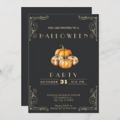 Chalkboard Zwart en Goud Rustieke Pompoen Hallowee Kaart (Voorkant / Achterkant)