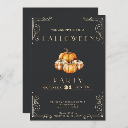 Chalkboard Zwart en Goud Rustieke Pompoen Hallowee Kaart (Voorkant / Achterkant)