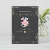 Chalkboard Zwart en Goud Schattige Heks Halloween Kaart (Staand voorkant)