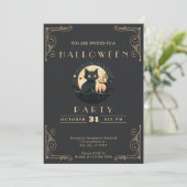 Chalkboard Zwart en Goud Zwart Kat Halloween Kaart (Staand voorkant)