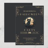 Chalkboard Zwart en Goud Zwart Kat Halloween Kaart (Voorkant / Achterkant)