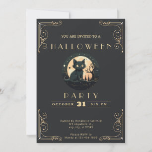Chalkboard Zwart en Goud Zwart Kat Halloween Kaart