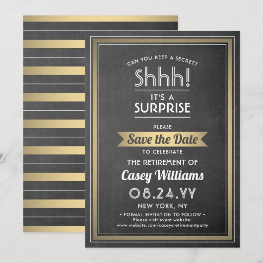 Chalkboard zwart/Gold van Enterprise Retirement Pa Save The Date (Voorkant / Achterkant)