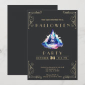 Chalkboard Zwart & Goud Blauw Cauldron Halloween Kaart (Voorkant / Achterkant)